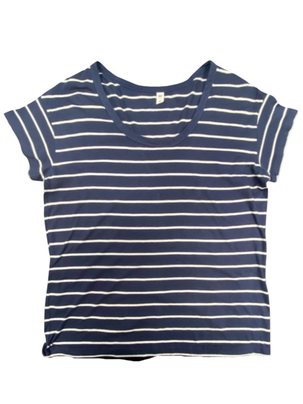 Navy Blue and White Striped Top, Scoop Neck Short Sleeve Tee, Cotton Modal Blend